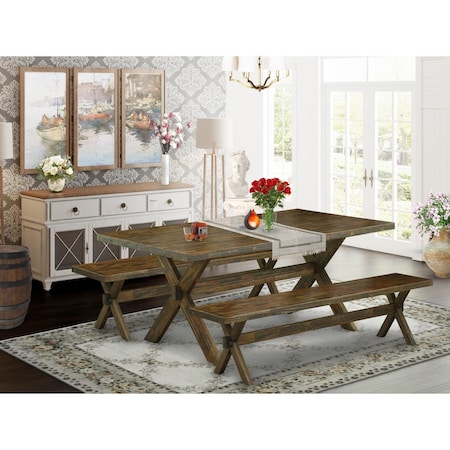East West Furniture 3 Piece X-Style Dining Room Set - Distressed Jacobean X2-777